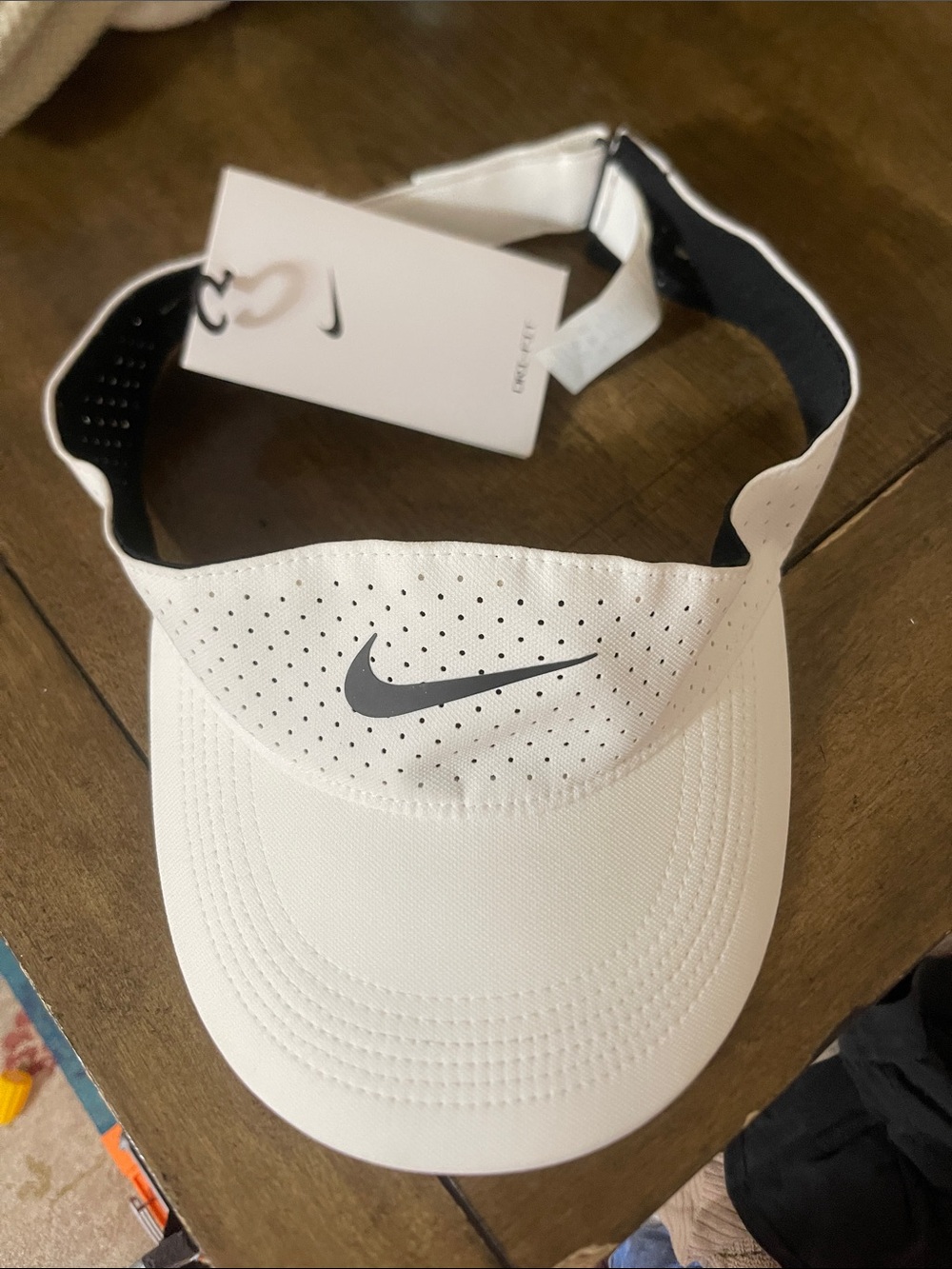 Nike White Visor with Black Swoosh